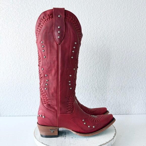 Lane COSSETTE Red Cowboy Boots Womens 9 Western Cowgirl Mid Calf Tall Snip Toe - Picture 2 of 11